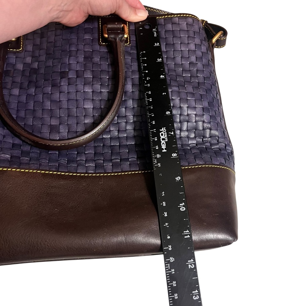 Dooney & Bourke Woven Leather Chelsea Tote Bag Navy Brown Satchel Shoulder Bag - Picture 6 of 9